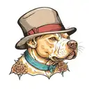 white pitbull in a tophat in color tattoo design idea