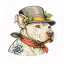 white pitbull in a tophat in color tattoo design idea