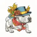 white pitbull in a tophat in color tattoo design idea