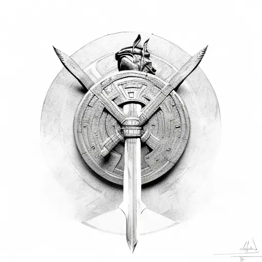 Sketch style depiction of a Spartan soldier holding a shield and spear tattoo design idea