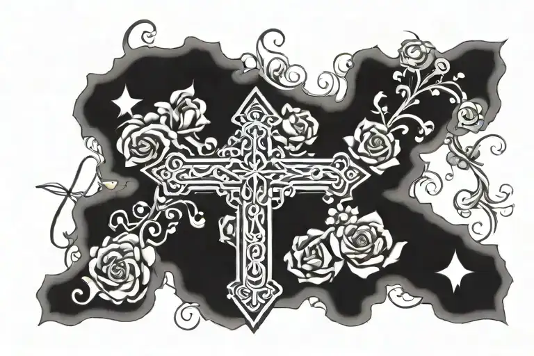 cross made with proverb 31:26 Gm., isaiah 66:13 PB, and proverb 23:24 tattoo design idea