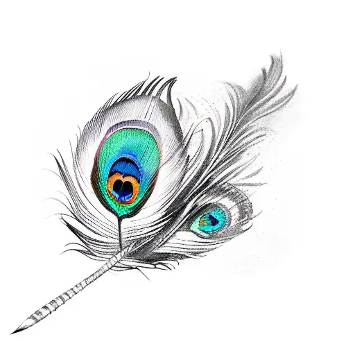 A majestic peacock feather transforming into a dart tattoo design idea
