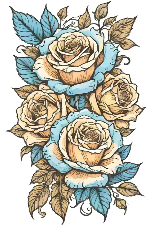 Blue roses and Astish shapes inspired tattoo design idea