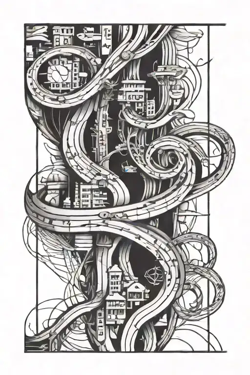 highways winding down my leg tattoo design idea