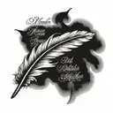 An old 1700s piece of paper, with feather dipped in ink writing three verses.Phillipians 4:13 Romans 3:23 Jeremiah 29:11 tattoo design idea