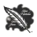 An old 1700s piece of paper, with feather dipped in ink writing three verses.Phillipians 4:13 Romans 3:23 Jeremiah 29:11 tattoo design idea