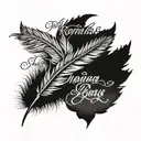 An old 1700s piece of paper, with feather dipped in ink writing three verses.Phillipians 4:13 Romans 3:23 Jeremiah 29:11 tattoo design idea