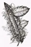 An old 1700s piece of paper, with feather dipped in ink writing three verses.Phillipians 4:13 Romans 3:23 Jeremiah 29:11 tattoo design idea
