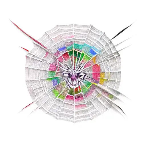 vibrant color spiderweb 3d negative space tattoo design idea