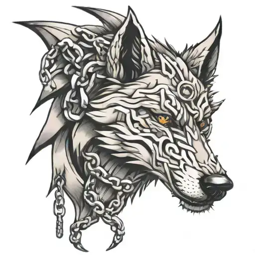 Broken chain wolf tattoo design idea