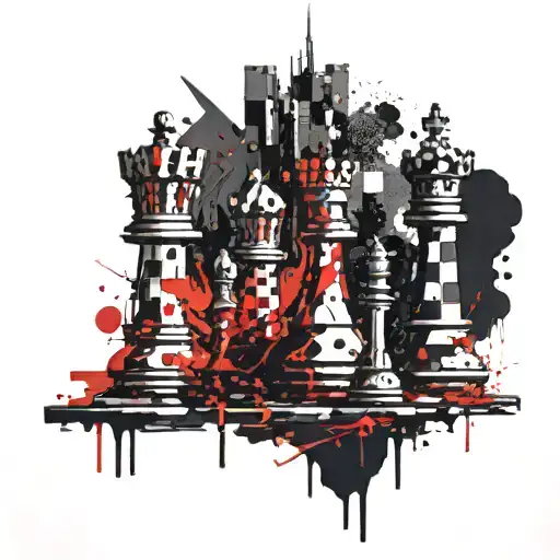 Three dark towers like chess. Are made by rock bricks tattoo design idea