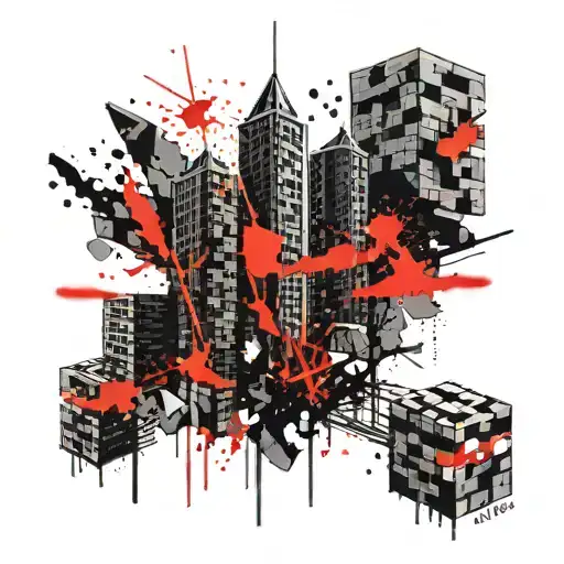 Three dark and strong towers. Are made from rock bricks tattoo design idea