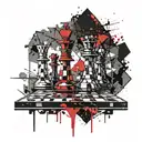 Three dark towers like chess. Are made by rock bricks tattoo design idea