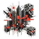 Three dark and strong towers. Are made from rock bricks tattoo design idea