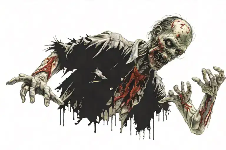 Zombie invasion horror blood coming tattoo design idea