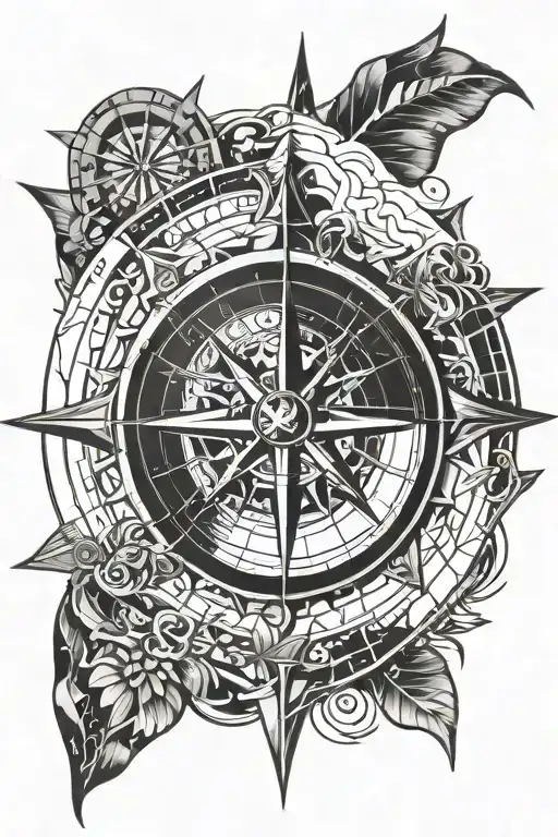 Wind rose; compass; clock; love; family writing; tattoo design idea