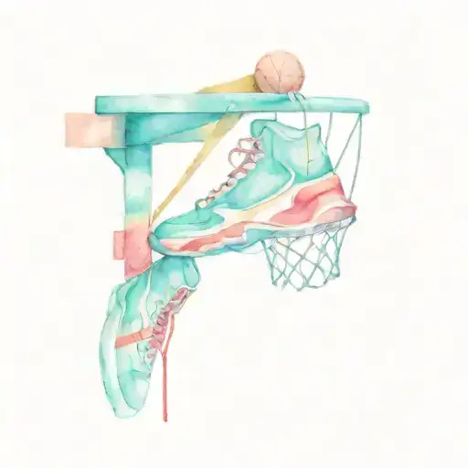 sneakers hanging on a basketball hoop tattoo design idea