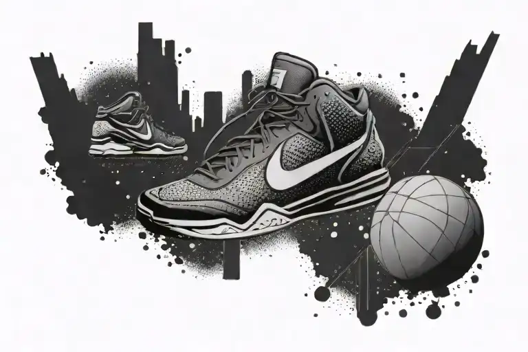 basketball hoop, sneakers, kobe bryant tattoo design idea