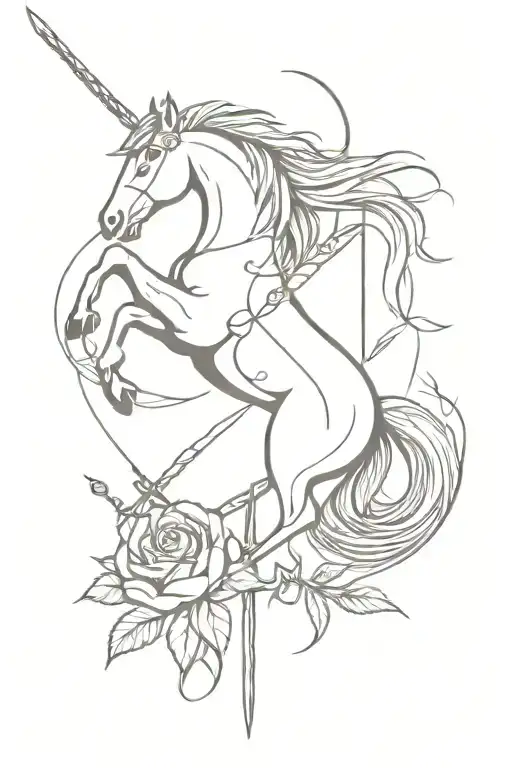 horse and sword and Rose   tattoo design idea