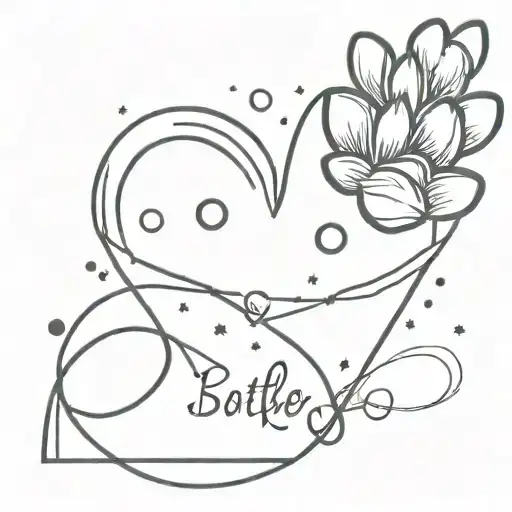 A minimalist heart-shaped tattoo with Butter's labroder name inside and a paw print beside it tattoo design idea