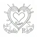 A minimalist heart-shaped tattoo with Butter's labroder name inside and a paw print beside it tattoo design idea