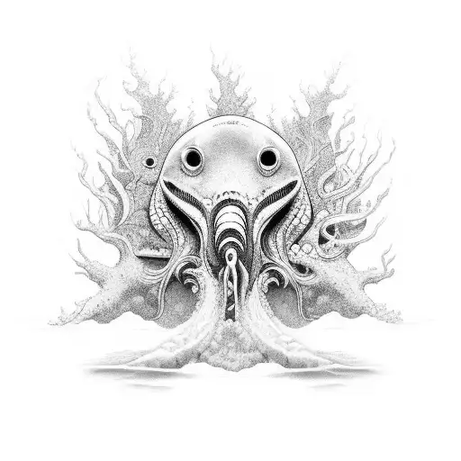 polvo do mar segurando um tridente tattoo design idea