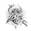 polvo do mar segurando um tridente tattoo design idea