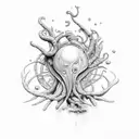 polvo do mar segurando um tridente tattoo design idea