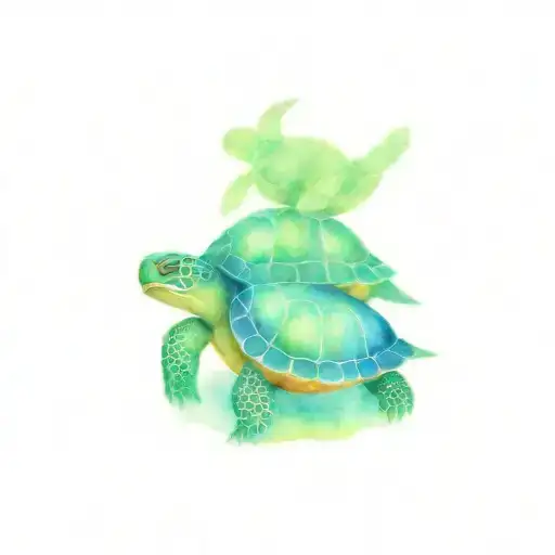 mama turtle with 3 baby turtles tattoo design idea