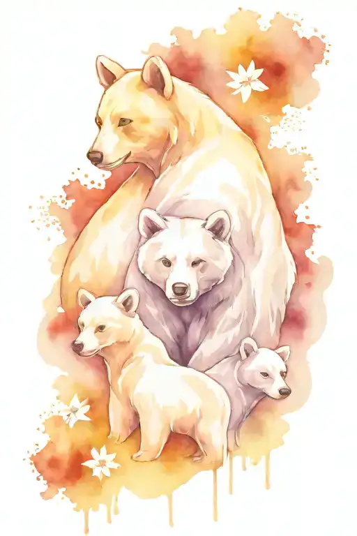 mama bear 3 cubs tattoo design idea