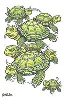 mama turtle with 3 baby turtles tattoo design idea