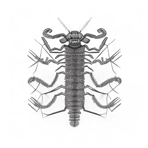 Sketch of a centipede made of demonic runes tattoo design idea