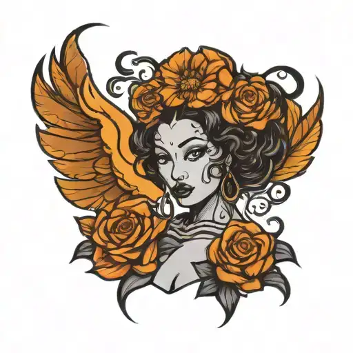 black Virgo woman posing tattoo design idea
