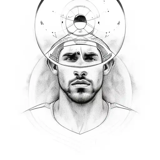 A portrait of Izan playing soccer, with a halo above his head tattoo design idea