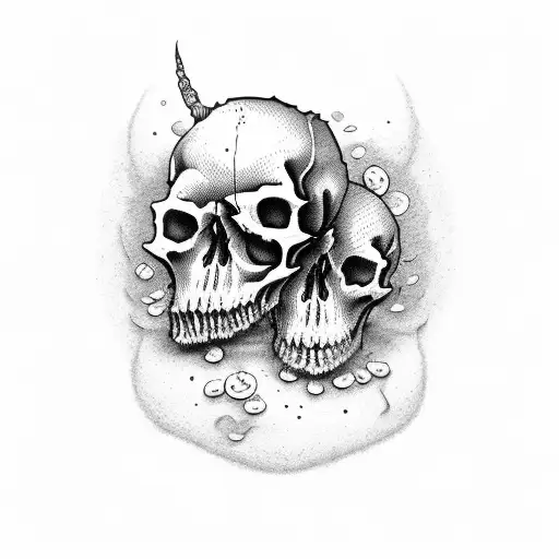 Bearded rotting skull tattoo design idea