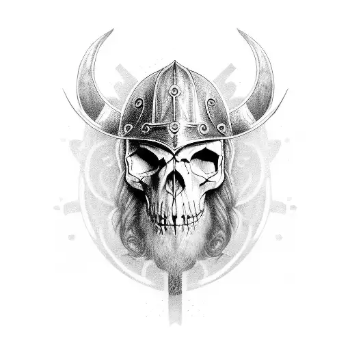 viking face half skull tattoo design idea