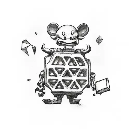 A tattoo of a mischievous-looking, cartoon-style waffle with arms and legs, riding a bicycle  tattoo design idea