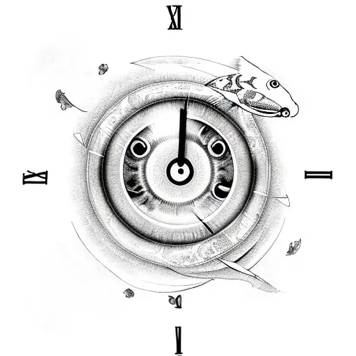 eye clock two koi fishes tattoo design idea