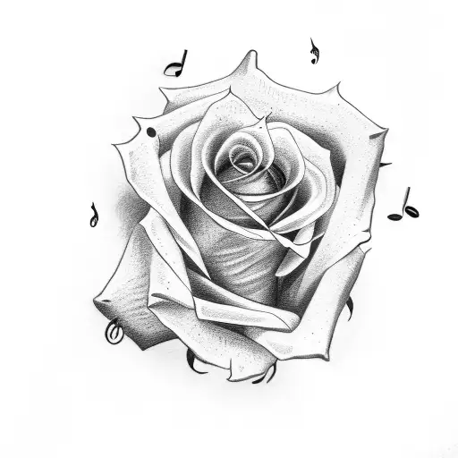 music notes and rose tattoo design idea