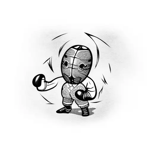 Rugby ball wearing a kimono with boxing gloves on hands and rowing oars behind it tattoo design idea