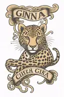 Gina name intertwined with a heart made of cheetah print tattoo design idea