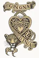 Gina name intertwined with a heart made of cheetah print tattoo design idea