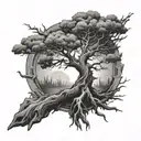 Tree dead and alive half dead tattoo design idea