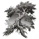 Tree dead and alive half dead tattoo design idea