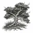 Tree dead and alive half dead tattoo design idea