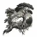 Tree dead and alive half dead tattoo design idea