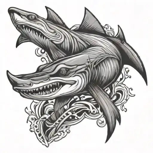 old school tattoo template of a hammerhead shark tattoo design idea