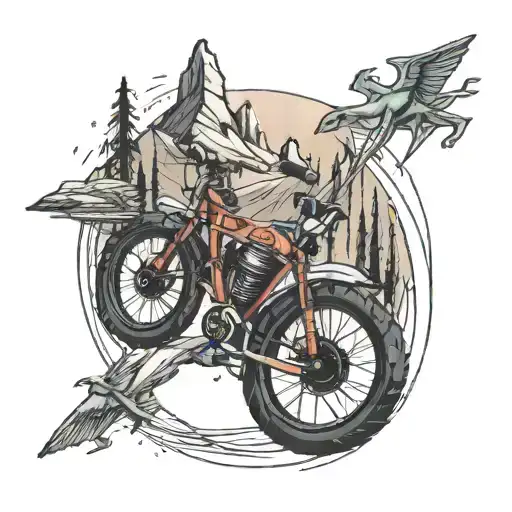 Lifeline, mountains, bike tattoo design idea