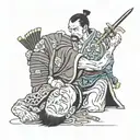 a dead samurai cuts off the head of a living samurai tattoo design idea
