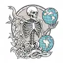 skeleton with hawk and earth globe tattoo design idea